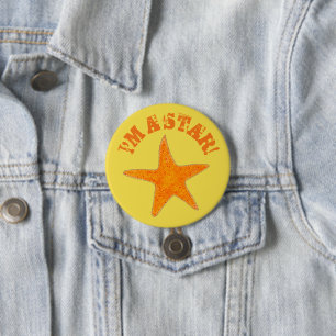 I'm a Star (Fish) Starfish Beach Vacation Orange Button