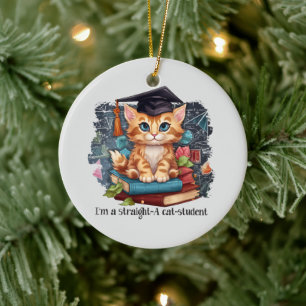 I'm A Straight A Cat Student Ceramic Ornament