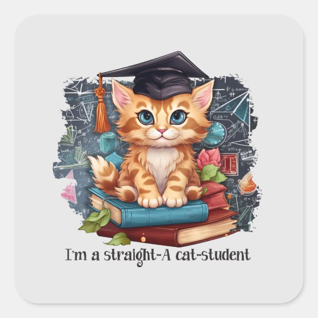 I'm A Straight A Cat Student Square Sticker (Front)