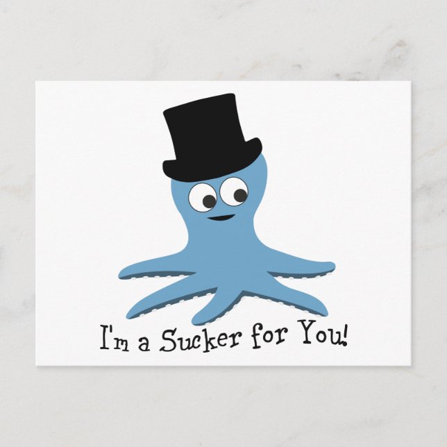 I'm A Sucker for You! Blue Octopus Postcard (Front)