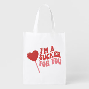 I'm A Sucker For You Funny Retro Valentine's Grocery Bag