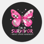 I&#39;m A Survivor Breast Cancer Awareness Butterfly P Classic Round Sticker