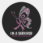 I&#39;m A Survivor Breast Cancer Awareness Butterfly P Classic Round Sticker