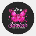 I&#39;m A Survivor Breast Cancer Awareness Butterfly P Classic Round Sticker