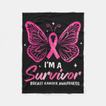 I&#39;m A Survivor Breast Cancer Awareness Butterfly P Fleece Blanket