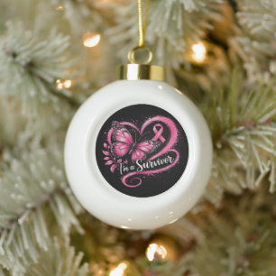 I'm A Survivor Breast Cancer Awareness Ceramic Ball Christmas Ornament