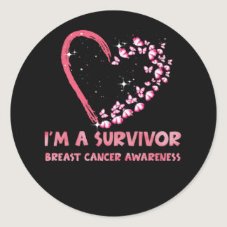 I'm A Survivor Breast Cancer Awareness Pink Heart Classic Round Sticker