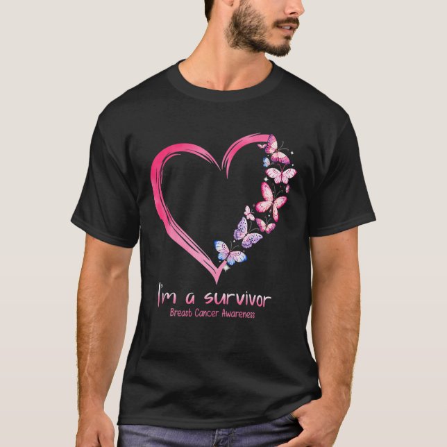 I'm A Survivor Breast Cancer Awareness Pink Heart T-Shirt (Front)
