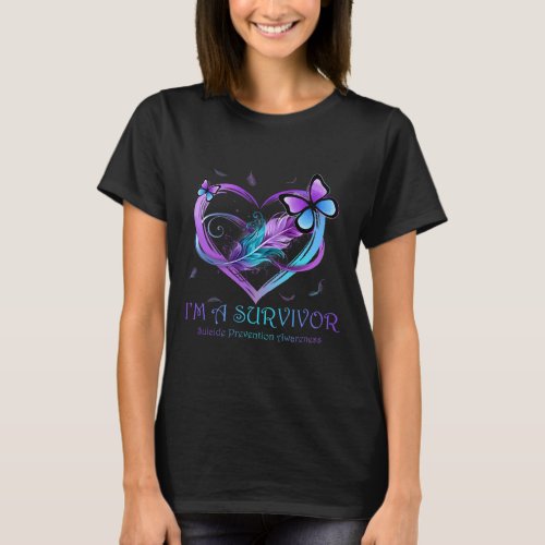 Im A Survivor Butterfly Heart Suicide Prevention  T_Shirt