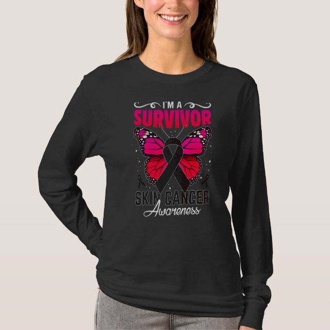 I'm A Survivor Butterfly Melanoma Skin Awareness W T-Shirt (Front)