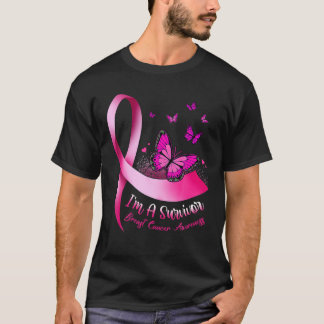I'm A Survivor Butterfly Pink Ribbon Cancer Breast T-Shirt