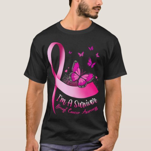 Im A Survivor Butterfly Pink Ribbon Cancer T_Shirt