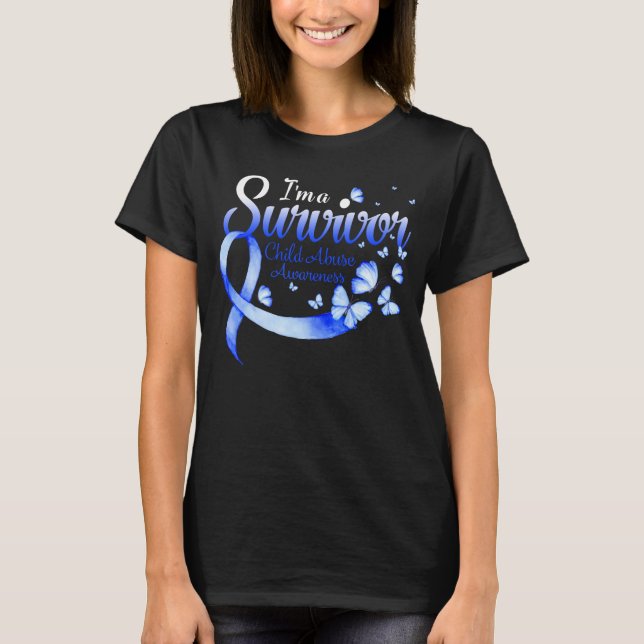 I'm A Survivor Child Abuse Awareness Butterfly Rib T-Shirt (Front)
