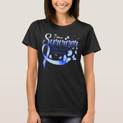 Im A Survivor Colon Cancer Awareness Butterfly Ri T_Shirt