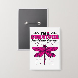 I'm A Survivor Dragonfly Breast Cancer Awareness Button