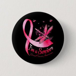 I'm A Survivor Dragonfly Breast Cancer Awareness Button