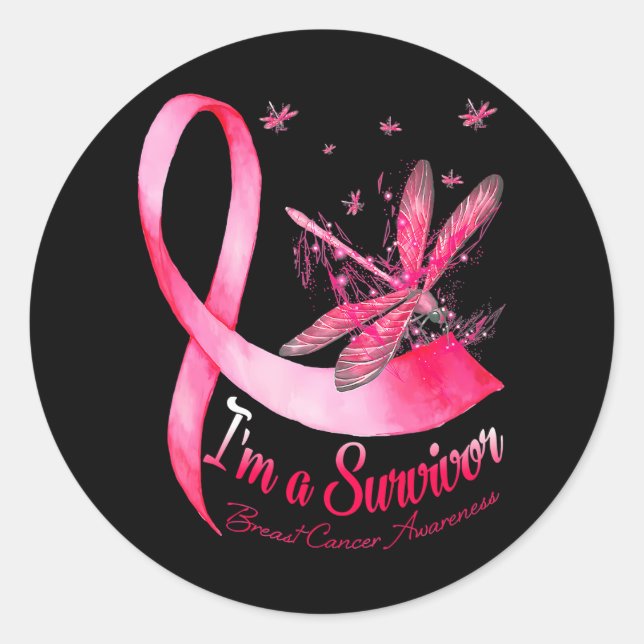 I'm A Survivor Dragonfly Breast Cancer Awareness Classic Round Sticker (Front)
