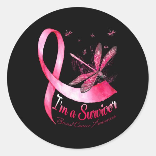 Im A Survivor Dragonfly Breast Cancer Awareness  Classic Round Sticker