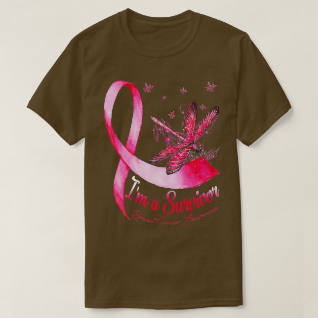 I'm A Survivor Dragonfly Breast Cancer Awareness  T-Shirt (Design Front)