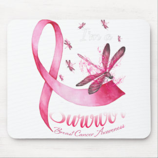 I'm A Survivor Dragonfly Pink Ribbon Breast Cancer Mouse Pad