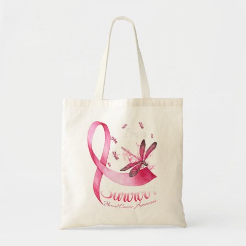 Im A Survivor Dragonfly Pink Ribbon Breast Cancer Tote Bag