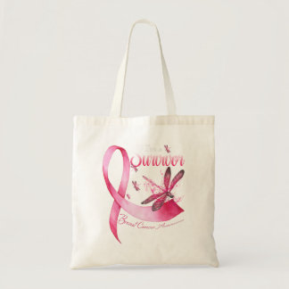 I'm A Survivor Dragonfly Pink Ribbon Breast Cancer Tote Bag