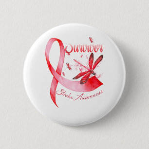 I'm A Survivor Dragonfly Red Ribbon Stroke Button