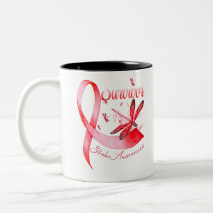 I'm A Survivor Dragonfly Red Ribbon Stroke Two-Tone Coffee Mug