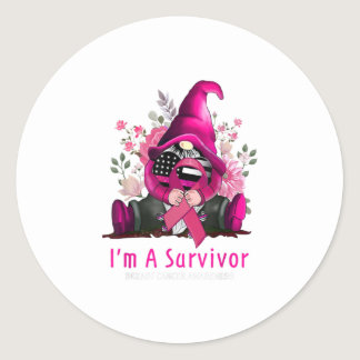 Im A Survivor Gnome Pink Ribbon Breast Cancer A Classic Round Sticker