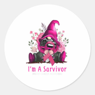Im A Survivor Gnome Pink Ribbon Breast Cancer A Classic Round Sticker