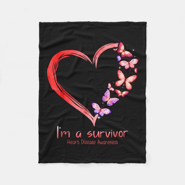 Im A Survivor Heart Disease Awareness Month Red Ri Fleece Blanket (Front)