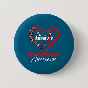 I'm A Survivor Heart Disease Awareness Red Butterf Button