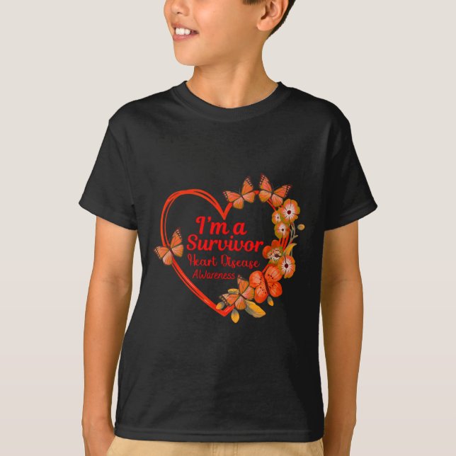 I'm A Survivor Heart Disease Awareness Red Butterf T-Shirt (Front)
