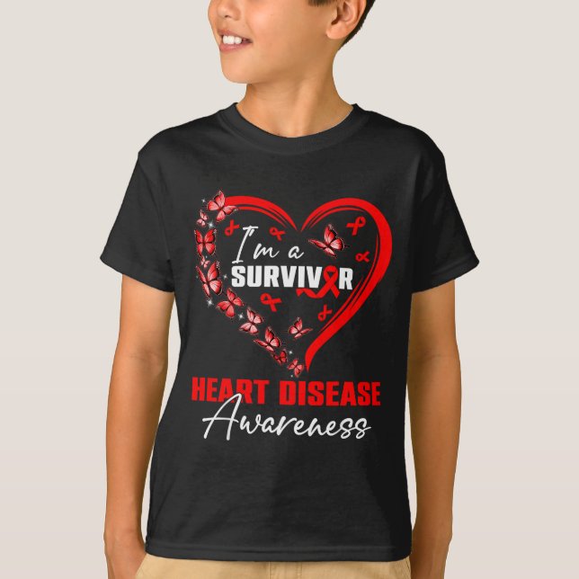 I'm A Survivor Heart Disease Awareness Red Butterf T-Shirt (Front)