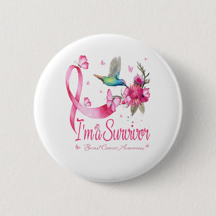 I'm A Survivor Hummingbird Ribbon Breast Cancer Button