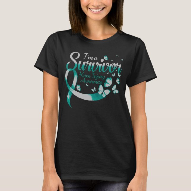 I'm A Survivor Knee Injury Awareness Butterfly Rib T-Shirt (Front)