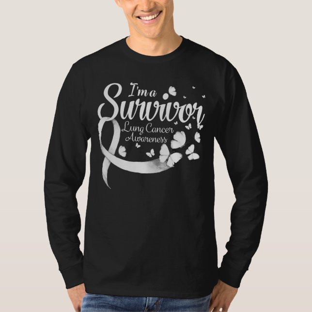I'm A Survivor Lung Cancer Awareness Butterfly Rib T-Shirt (Front)