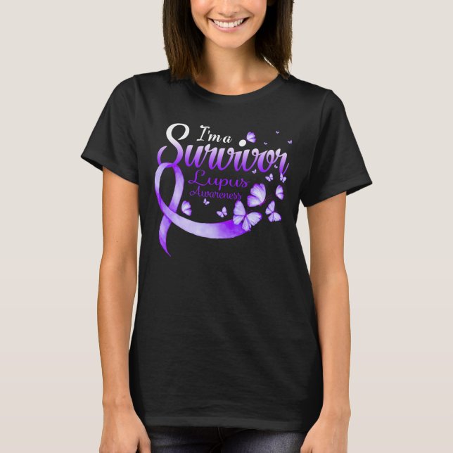 I'm A Survivor Lupus Awareness Butterfly Ribbon  T-Shirt (Front)