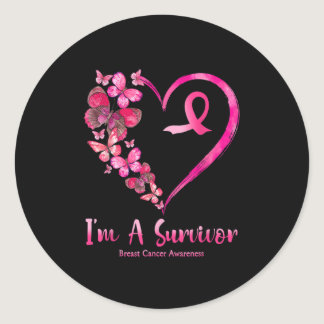 I'm A Survivor Pink Heart Butterflies Breast Cance Classic Round Sticker