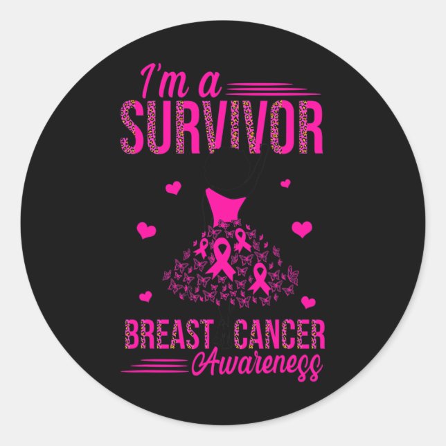 I'm A Survivor Pink Ribbon Women Breast Cancer Awa Classic Round Sticker (Front)