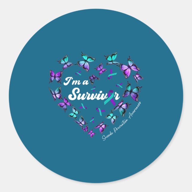 I'm A Survivor Suicide Prevention Awareness Butter Classic Round Sticker (Front)