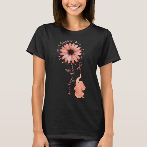 Im A Survivor Uterine Cancer Awareness Ribbon Ele T_Shirt