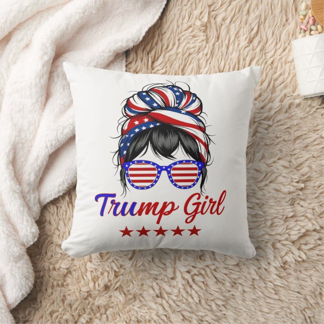  I'm a Trump Girl, Messy Bun Election 2024 Throw Pillow (Blanket)