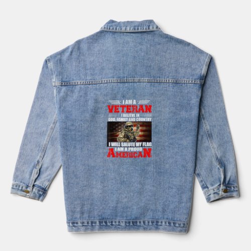 Im A Veteran I Believe In God Family And Country  Denim Jacket