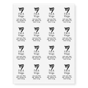 I'm A Virgo Virgo Symbol Zodiac Birthday Gift Temporary Tattoos