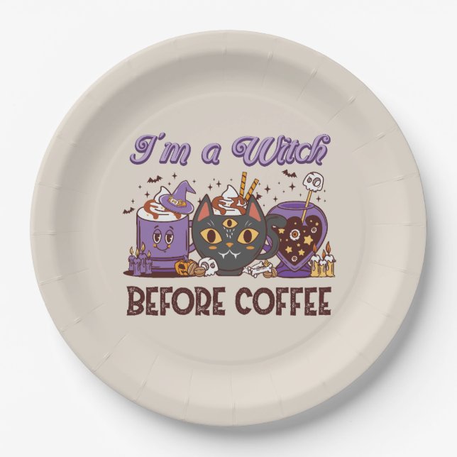 I'm A Witch Before Coffee - Coffee Lover Paper Plates (Front)