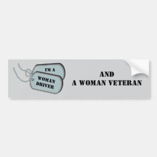 I'm a Woman Driver and Woman Veteran Gray Bumper Sticker