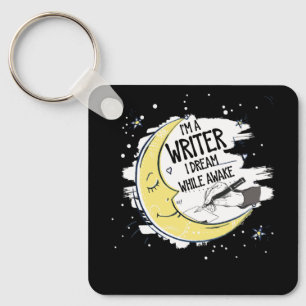 I'm A Writer I Dream While Awake Moon Half Author  Keychain