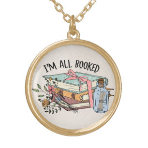 I'm all booked floral botanical sweet message gold plated necklace