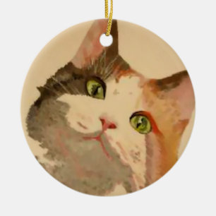 I'm All Ears: Calico Cat Portrait Ceramic Ornament